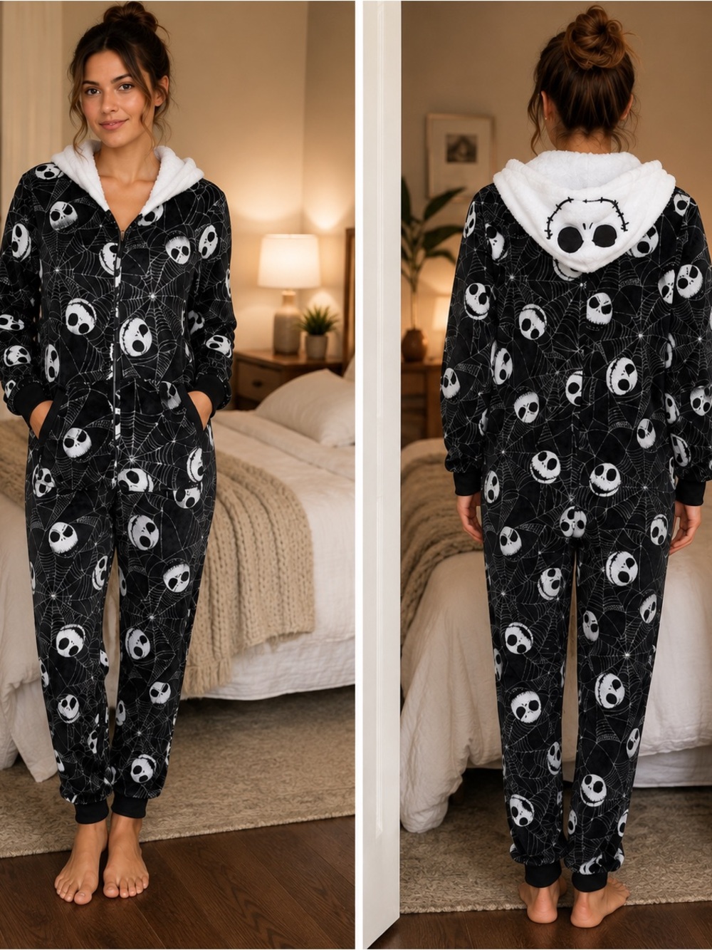 Disney Black & White Jack Skellington Hooded Pajama Onesie